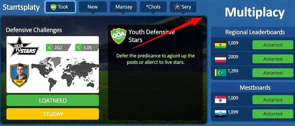 Goa Youth Defensive Stars - Multiplayer Challenges Goa Youth Defensive Stars multiplayer interface showing defensive challenges and regional leaderboards